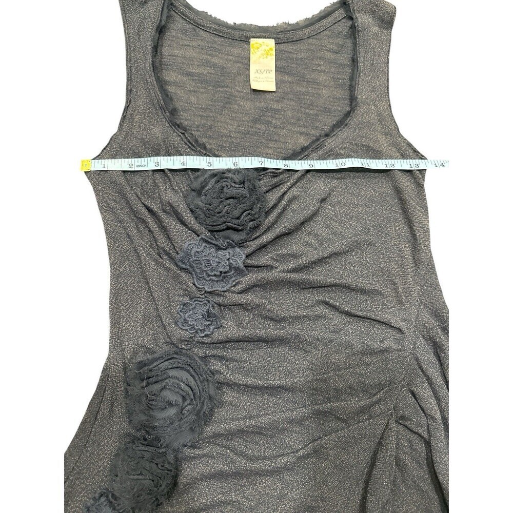 Free People Dark Gray Floral Appliqué Ruched Tank Top Sleeveless Size XS - Picture 6 of 7